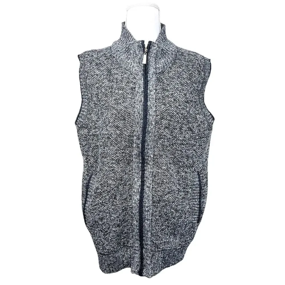 Men's Full‎ Zip Knit Vest Fleece Lined Medium Unbranded Pockets Navy Blue Preppy